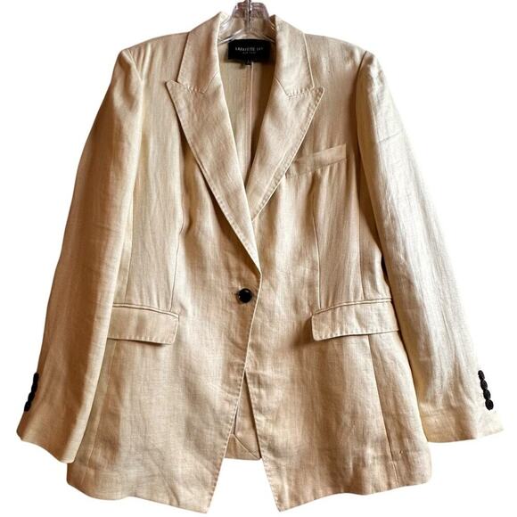 Lafayette 148 100% Linen Blazer Jacket Butter Yellow Quiet Luxury Sz 6 Italy - Picture 1 of 16